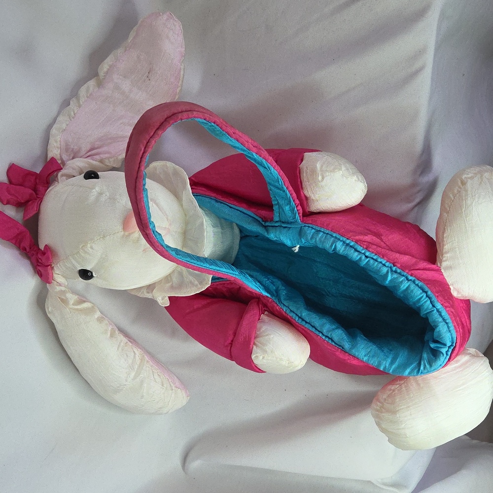 Easter BUNNY RABBIT Basket Puffalump Style Vintage 100% Nylon Parachute Texture